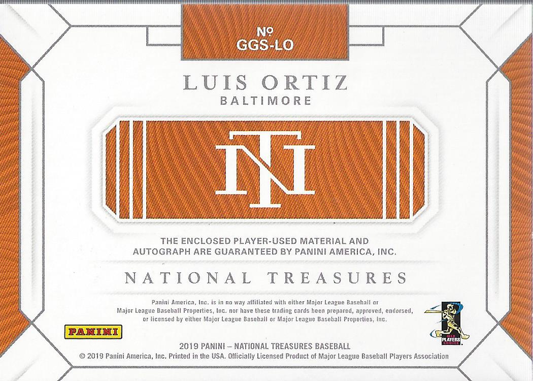 2019 Panini National Treasures Game Gear Signatures Trio #14 Luis Ortiz/99 back image