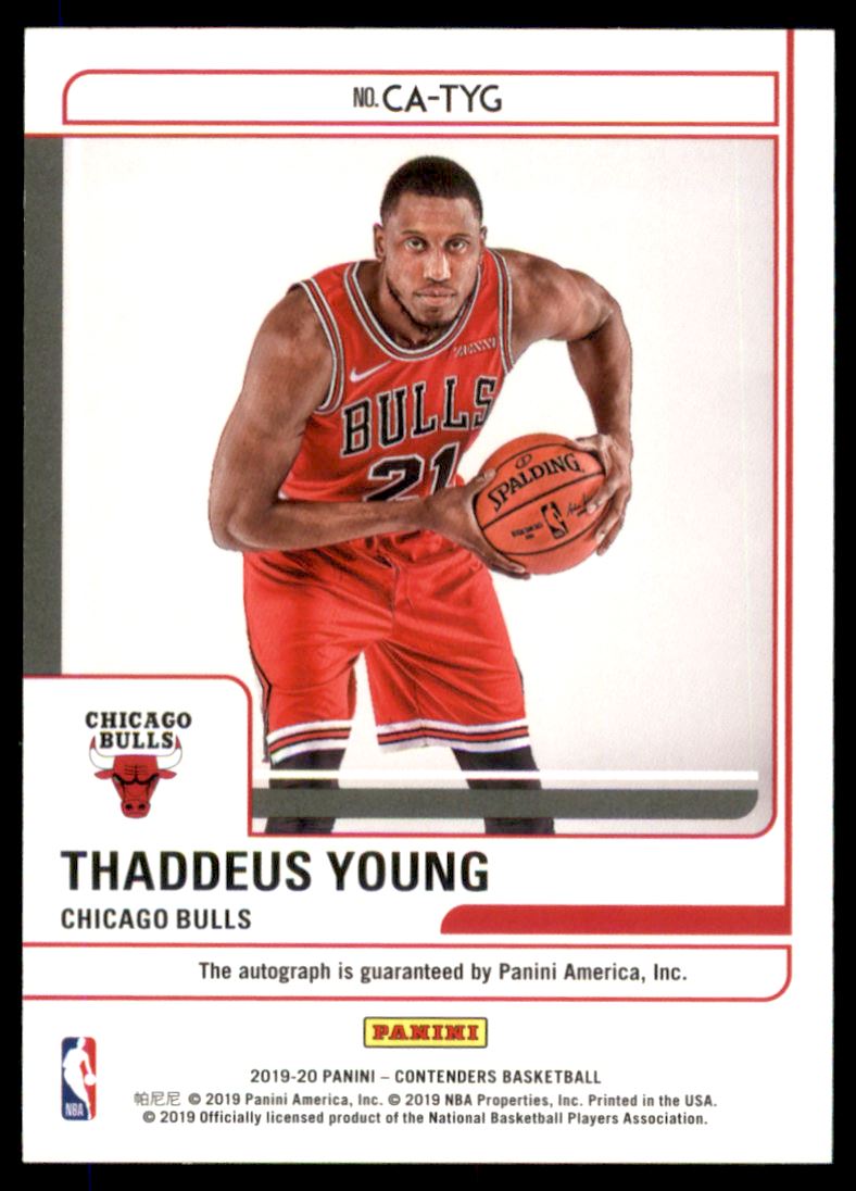 2019-20 Panini Contenders Contenders Autographs #28 Thaddeus Young/199 back image