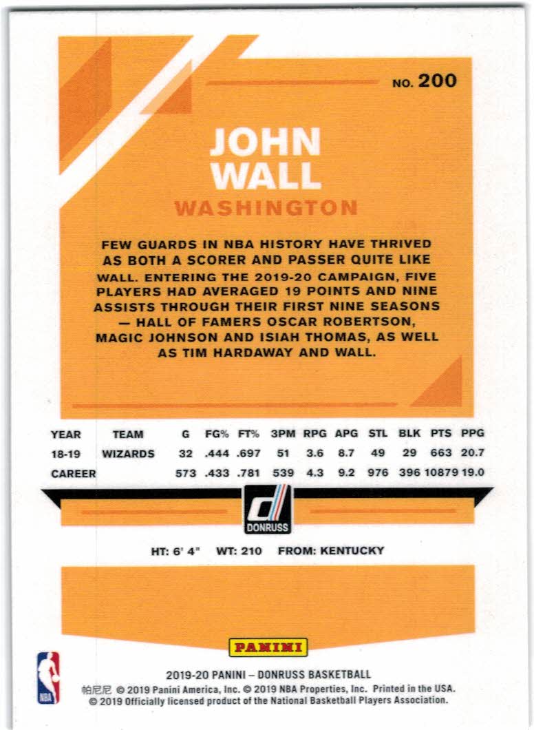2019-20 Donruss #200 John Wall back image