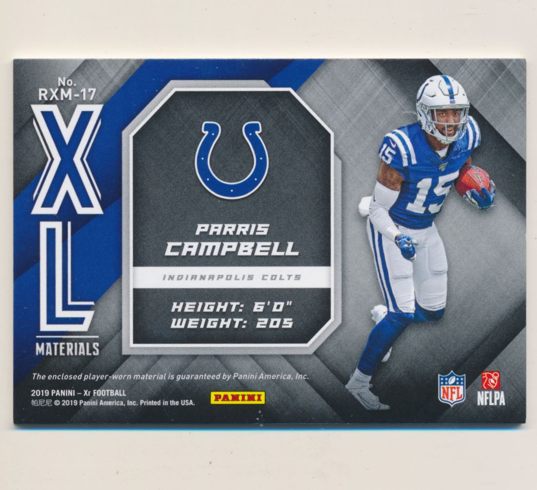 2019 Panini XR Rookie XL Materials Blue #17 Parris Campbell back image