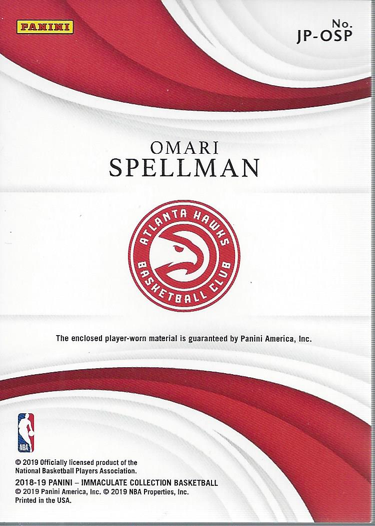 2018-19 Immaculate Collection Jumbo Patches Jersey Number #2 Omari Spellman/15 back image
