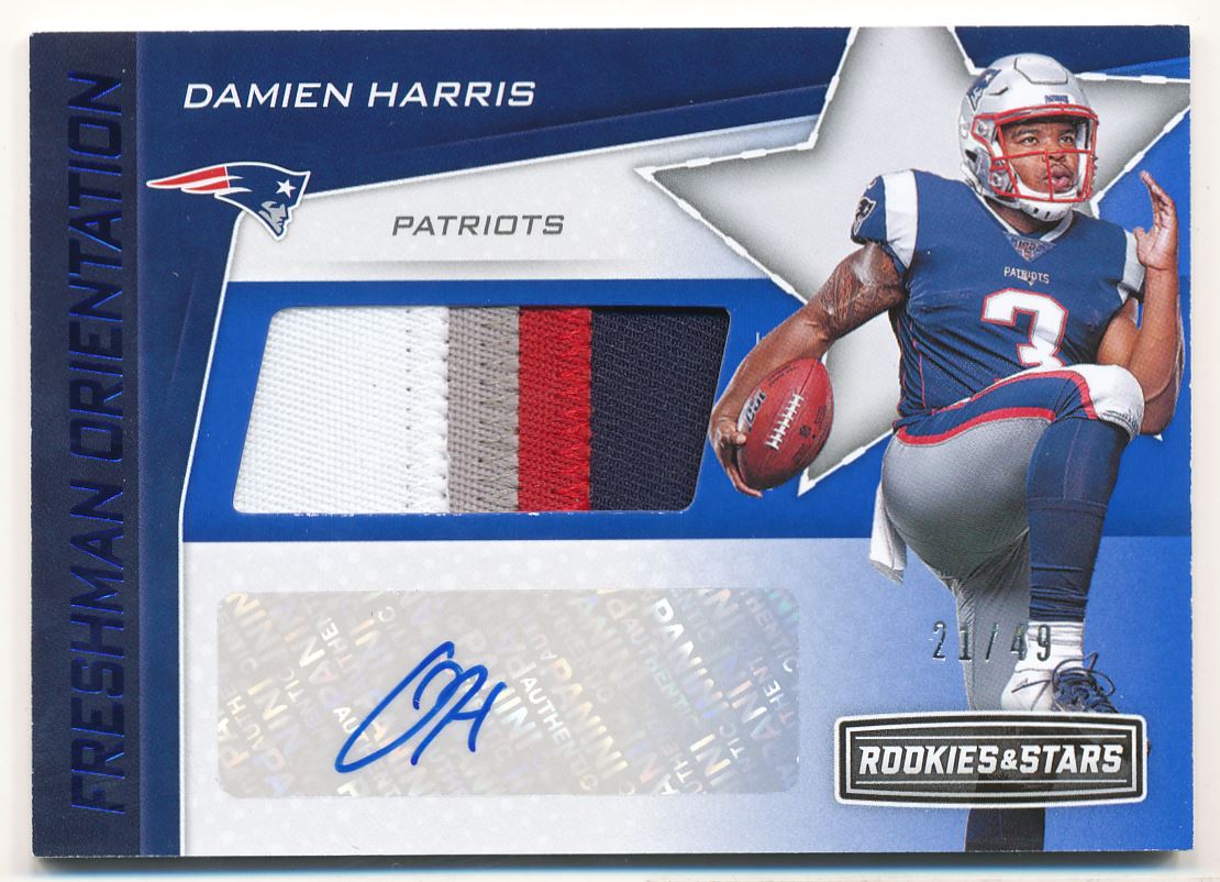 2019 Rookies and Stars Freshman Orientation Jersey Autographs True Blue #35 Damien  Harris/49 - NM-MT