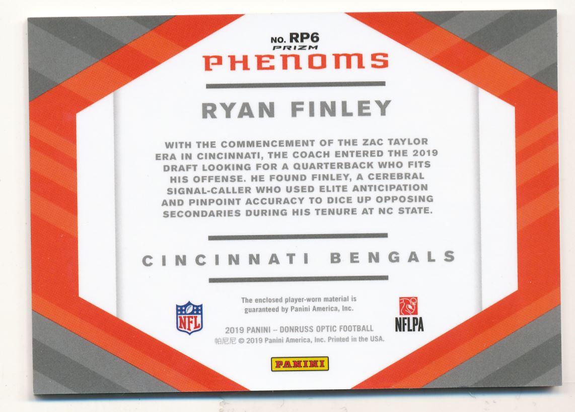 2019 Donruss Optic Rookie Phenoms Jerseys Horizontal Red and Yellow #RP6 Ryan Finley