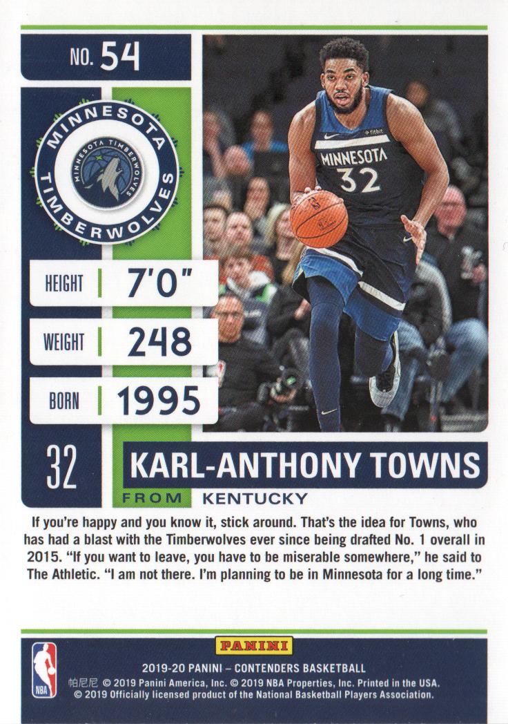 2019-20 Panini Contenders The Finals Ticket #54 Karl-Anthony Towns back image