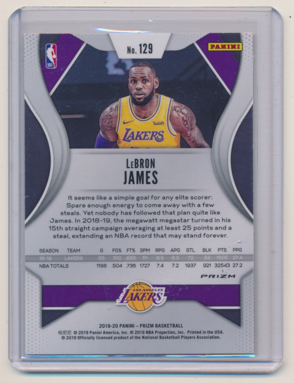 2019-20 Panini Prizm Prizms Orange Ice #129 LeBron James - NM-MT