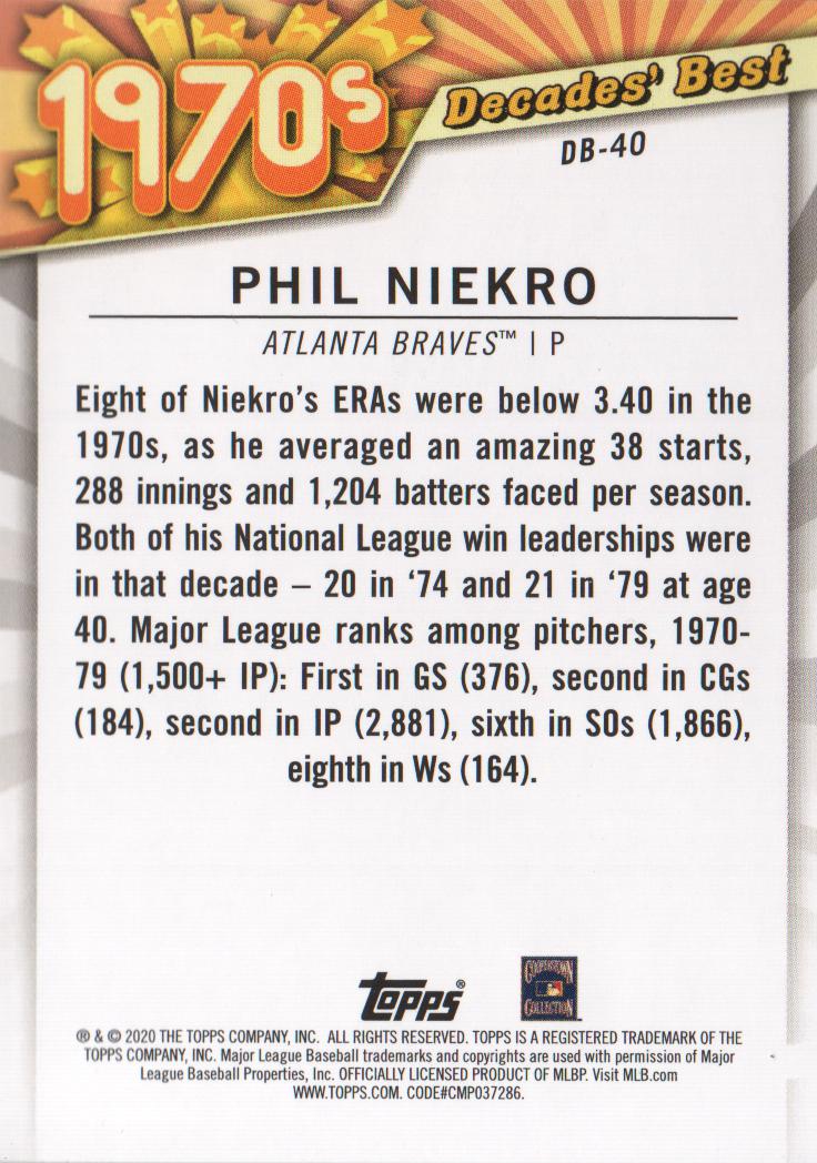 2020 Topps Decades' Best #DB40 Phil Niekro back image