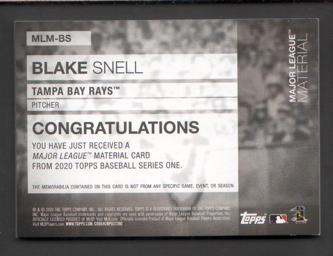 2020 Topps Major League Materials Red #MLMBS Blake Snell back image