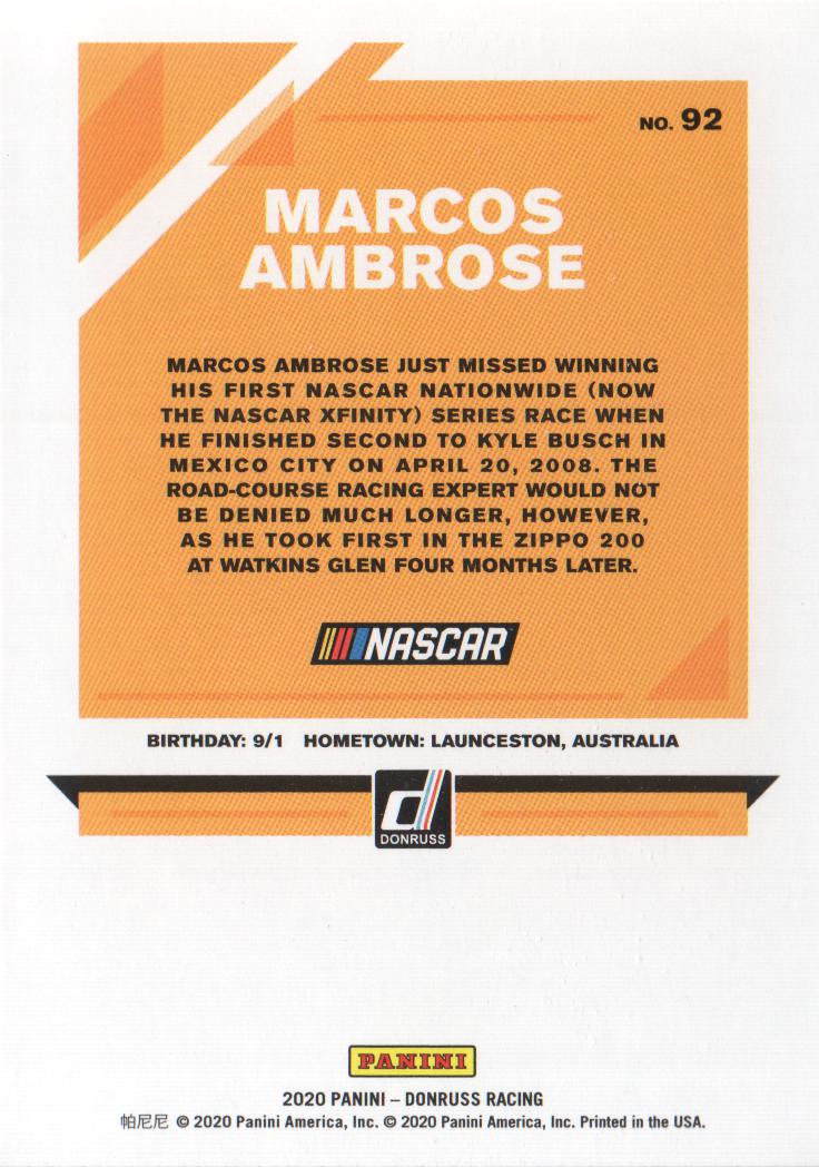 2020 Donruss #92 Marcos Ambrose back image