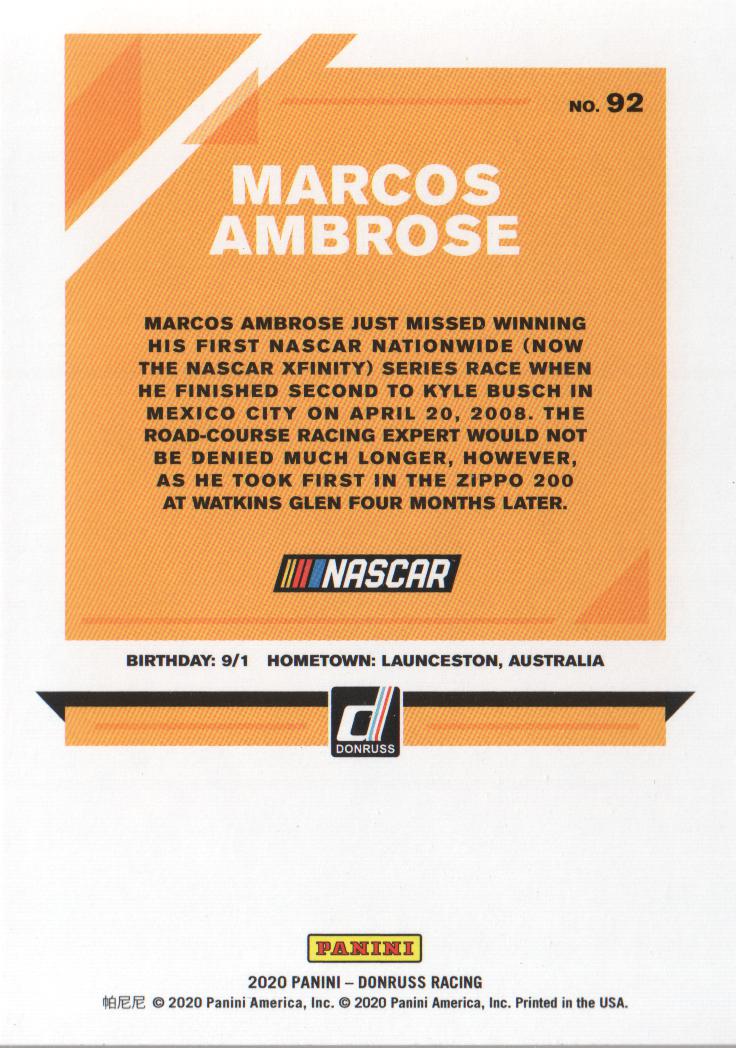 2020 Donruss Silver #92 Marcos Ambrose back image