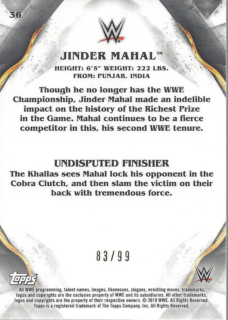 2019 Topps WWE Undisputed Orange #36 Jinder Mahal back image
