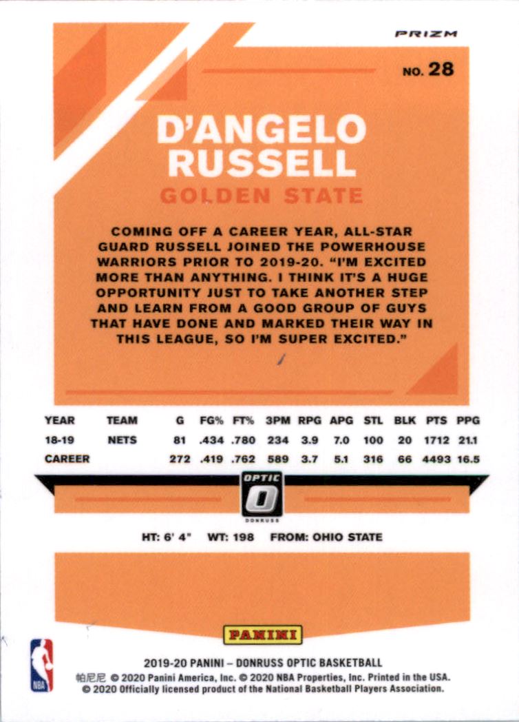 2019-20 Donruss Optic Blue Velocity #28 D'Angelo Russell