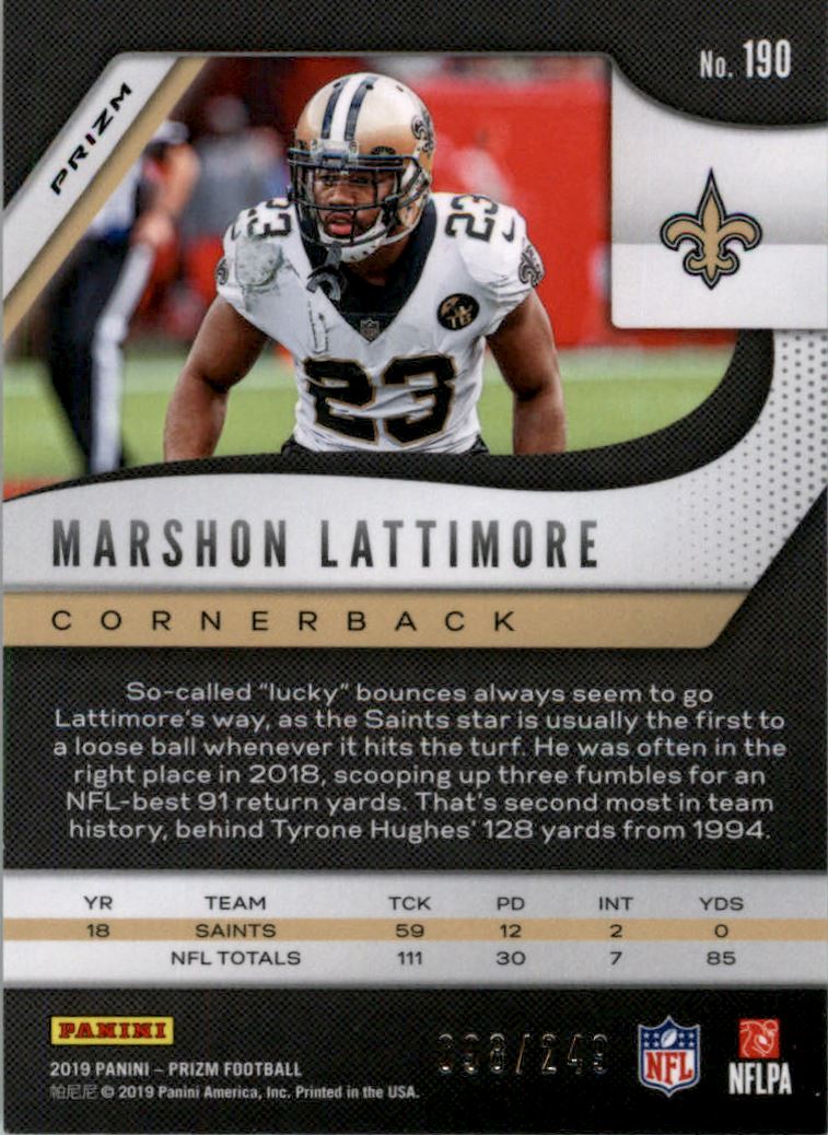 2019 Panini Prizm Prizms Orange #190 Marshon Lattimore