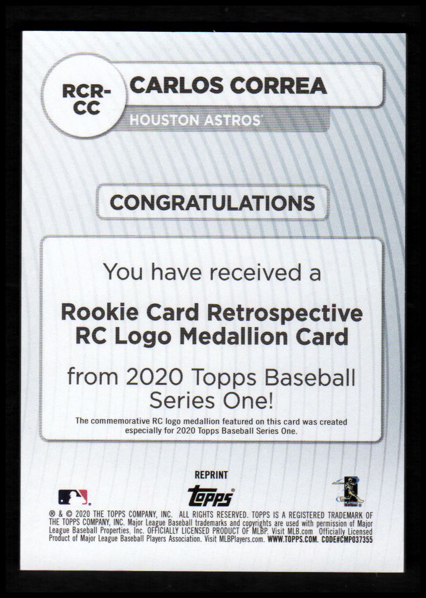 2020 Topps Rookie Card Retrospective RC Logo Medallions #RCRCC Carlos Correa back image