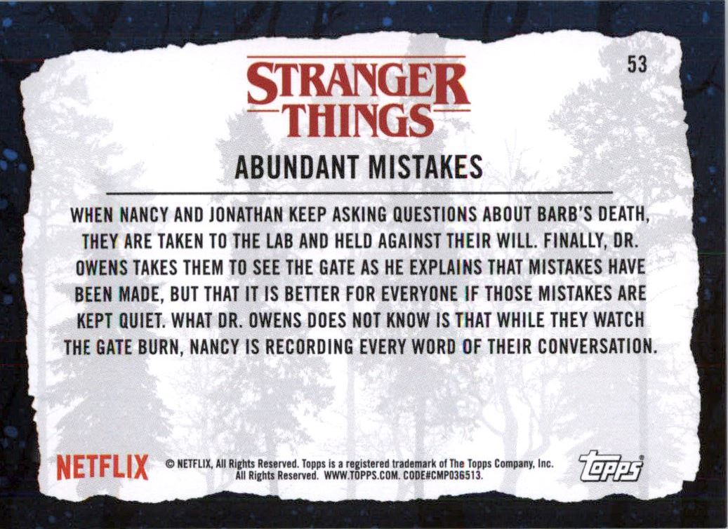 2019 Topps Stranger Things Welcome to the Upside Down #53 Abundant Mistakes