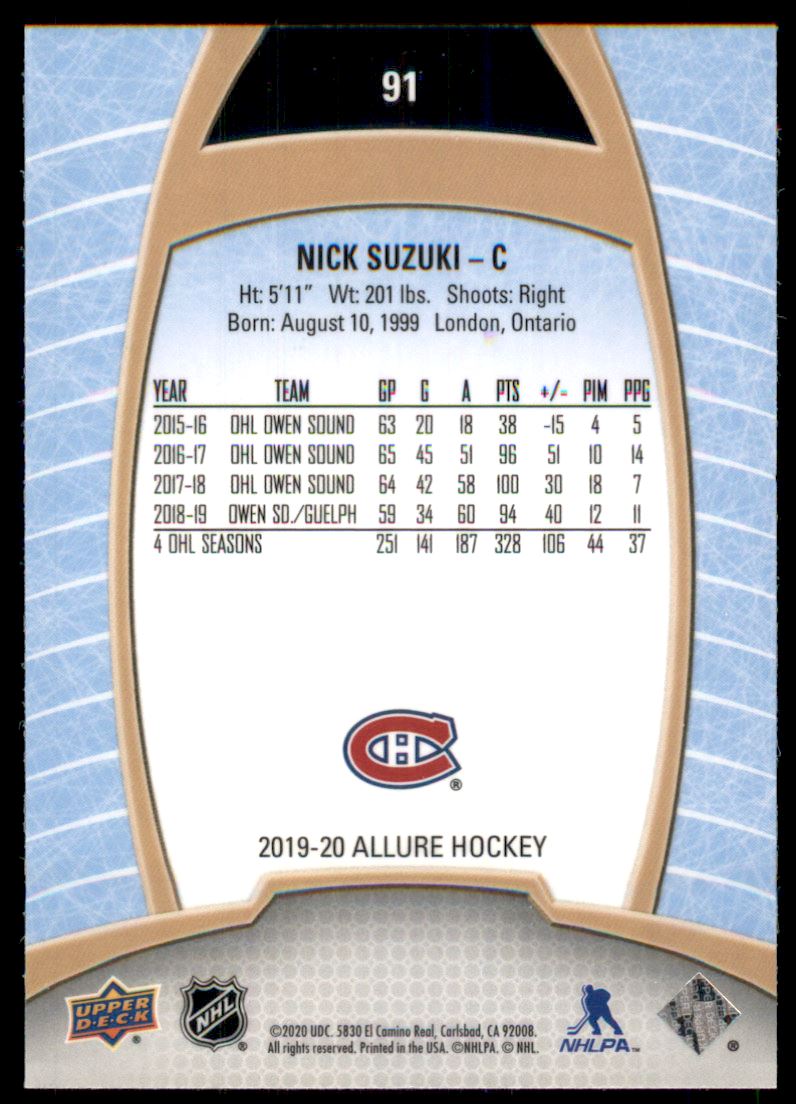 2019-20 Upper Deck Allure #91 Nick Suzuki RC back image