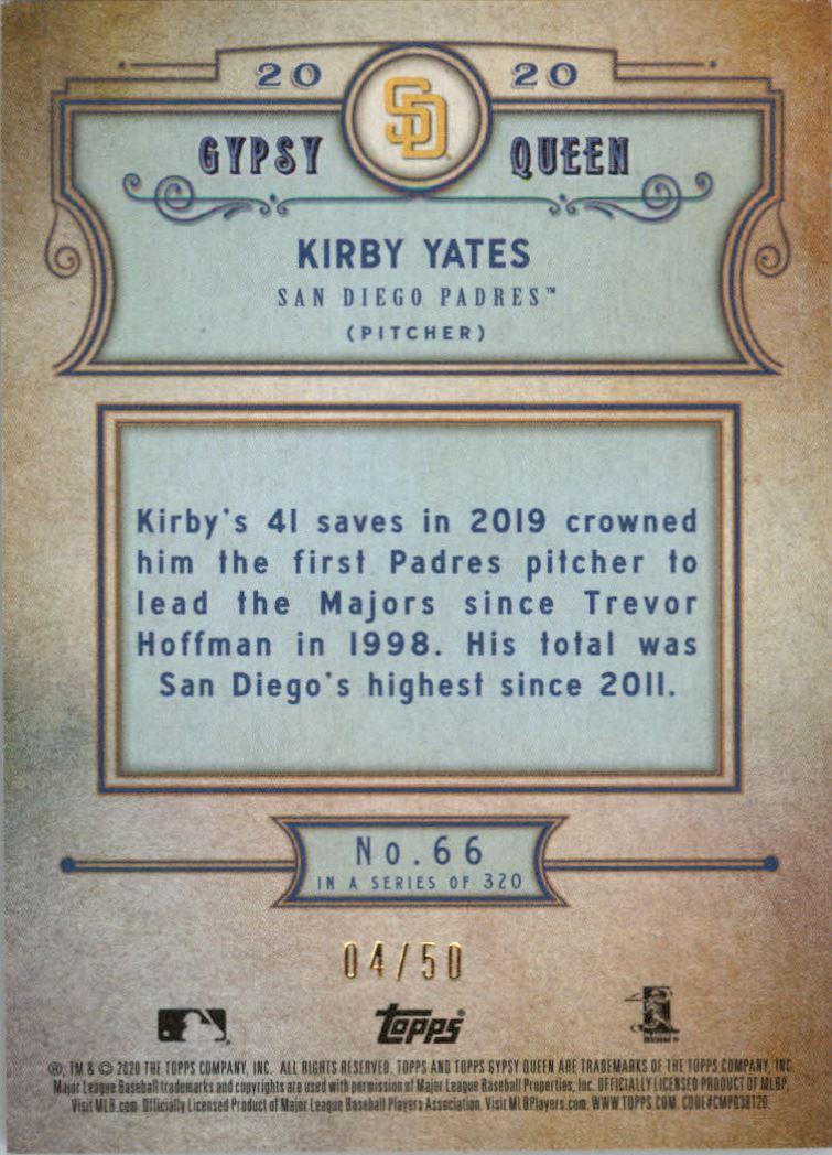 2020 Topps Gypsy Queen Chrome Box Toppers Gold Refractors #66 Kirby Yates