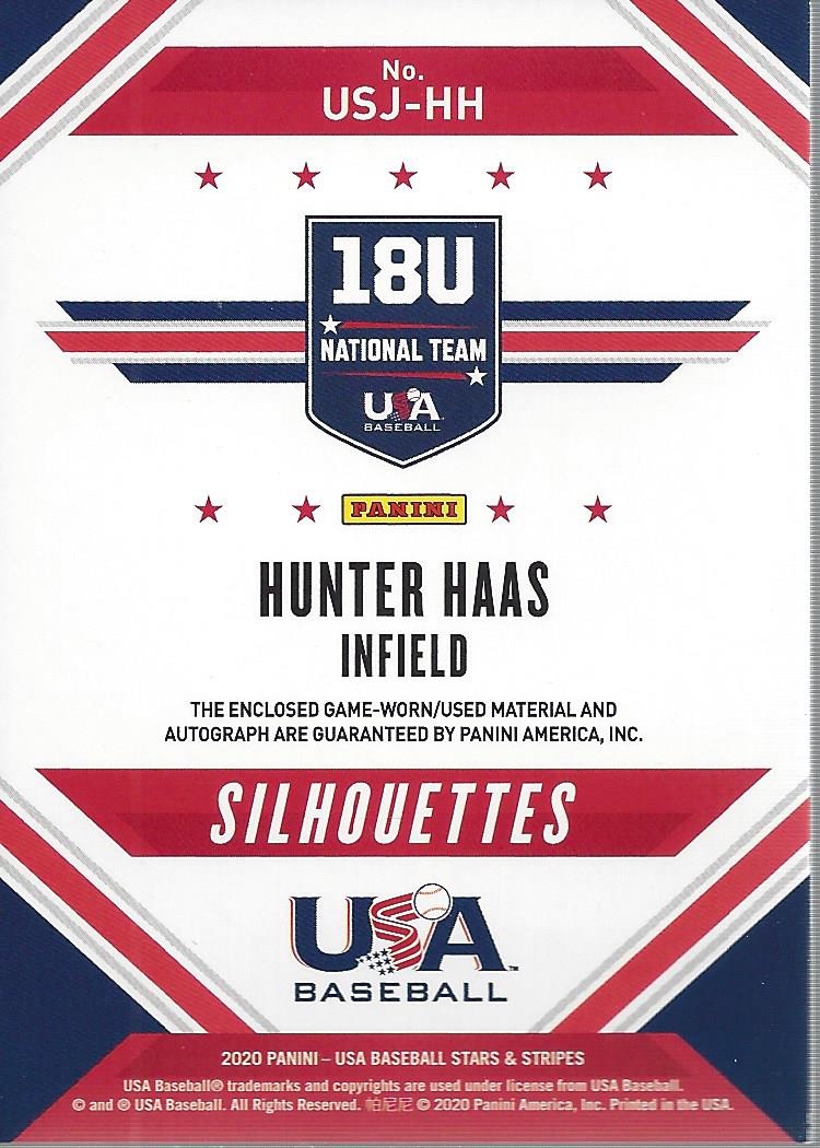 2020 USA Baseball Stars and Stripes Silhouettes Signature Jerseys #34 Hunter Haas/299 back image