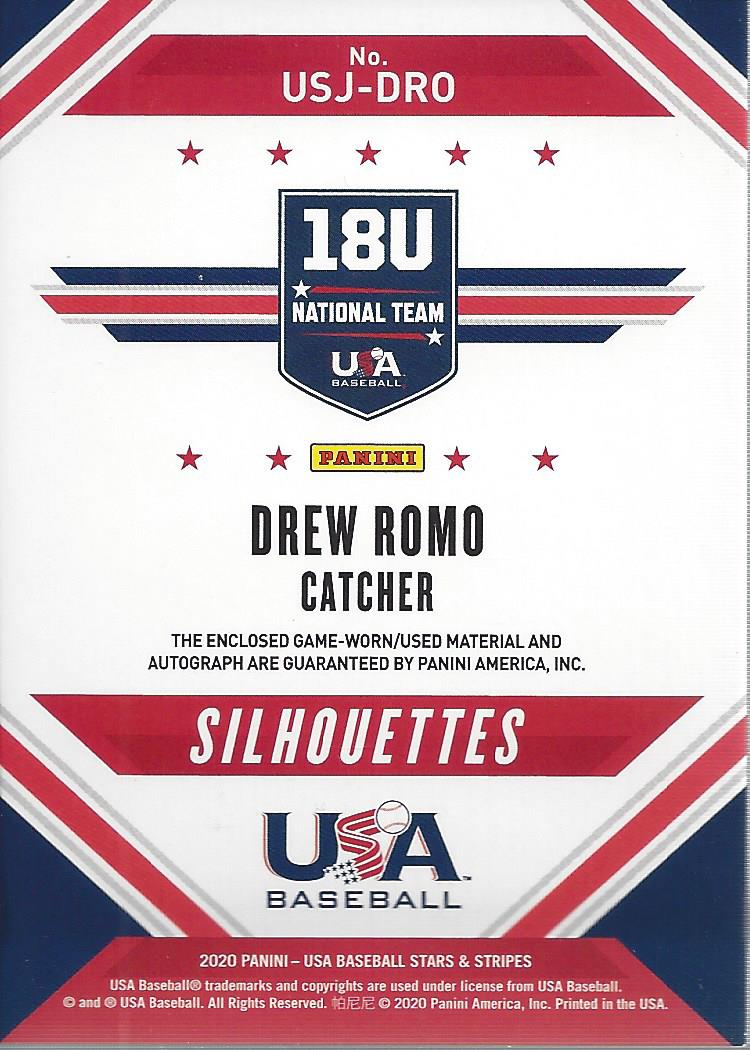 2020 USA Baseball Stars and Stripes Silhouettes Signature Jerseys #30 Drew Romo/299 back image