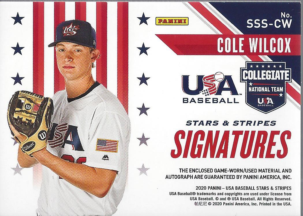 Alpha Ene Co Jp Sports Collectibles Insert Singles Stars And Stripes Foil Retail 10 Cole Wilcox Usa Baseball Collegiate National Team Official Panini America Usa Baseball Licensed Trading Card