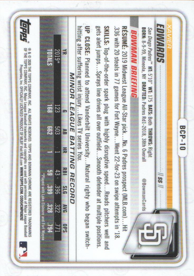 2020 Bowman Chrome Prospects Baseball BASE Cards: Pick from List - Picture 17 of 336