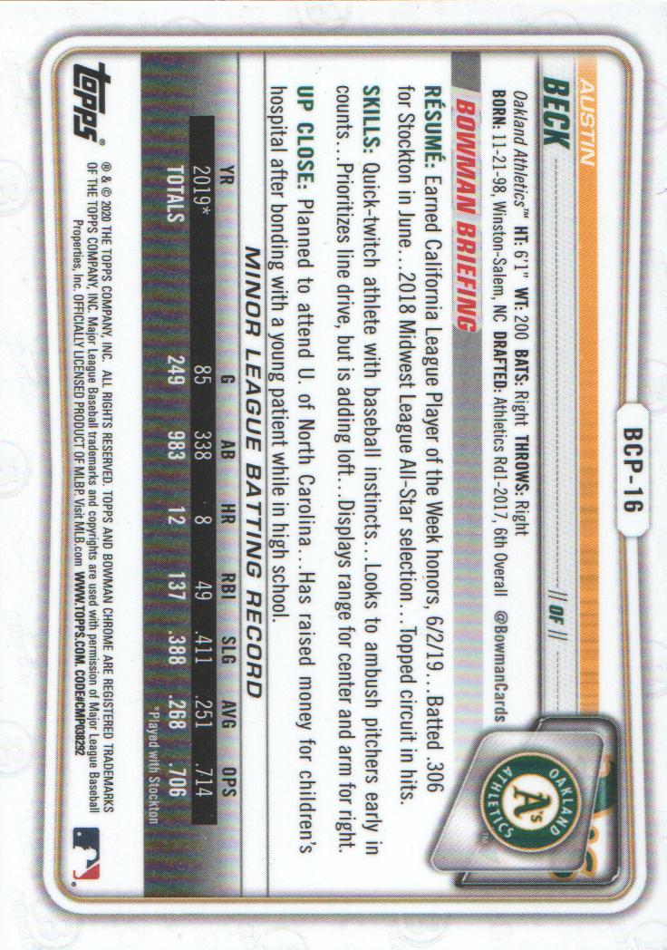 2020 Bowman Chrome Prospects Baseball BASE Cards: Pick from List - Picture 29 of 336