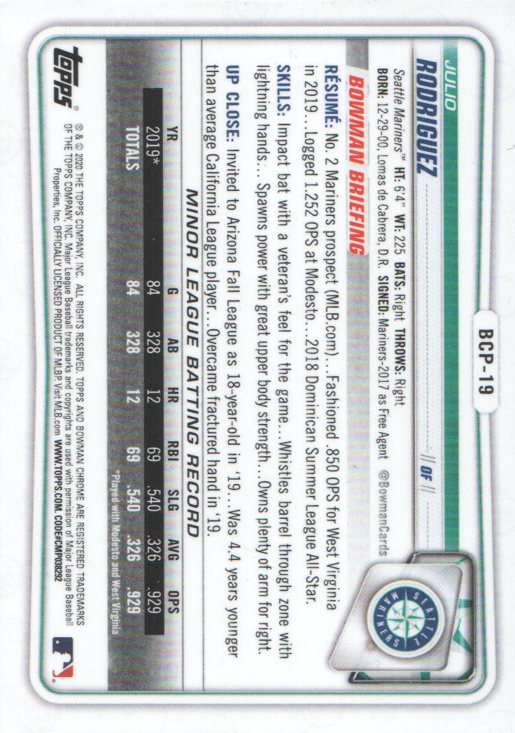 2020 Bowman Chrome Prospects Baseball BASE Cards: Pick from List - Picture 35 of 336