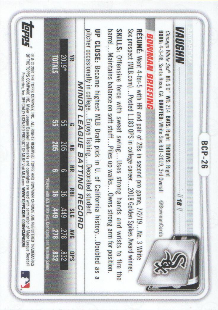 2020 Bowman Chrome Prospects Baseball BASE Cards: Pick from List - Picture 45 of 336