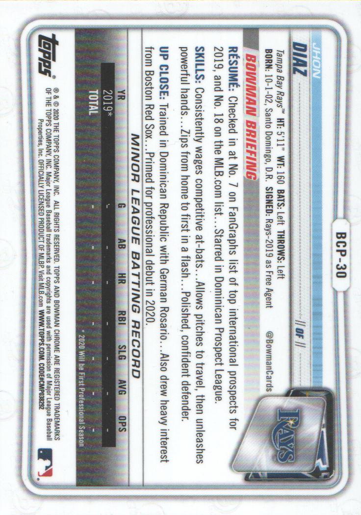 2020 Bowman Chrome Prospects Baseball BASE Cards: Pick from List - Picture 53 of 336