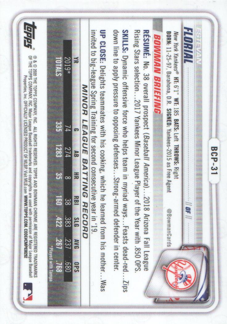 2020 Bowman Chrome Prospects Baseball BASE Cards: Pick from List - Picture 55 of 336