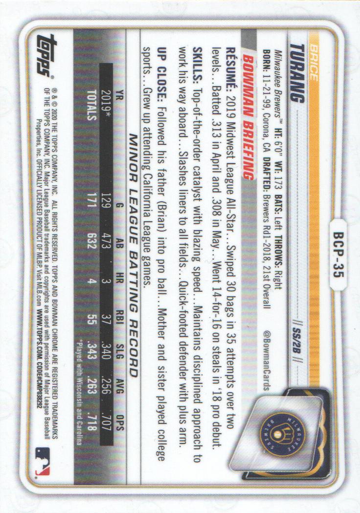 2020 Bowman Chrome Prospects Baseball BASE Cards: Pick from List - Picture 61 of 336