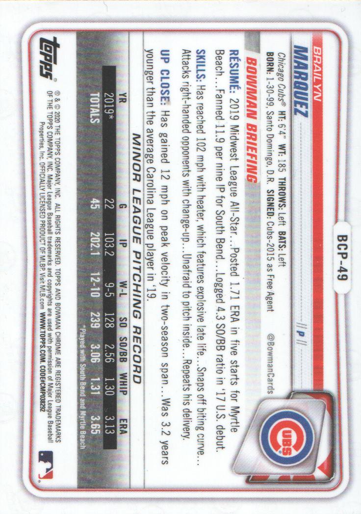 2020 Bowman Chrome Prospects Baseball BASE Cards: Pick from List - Picture 87 of 336