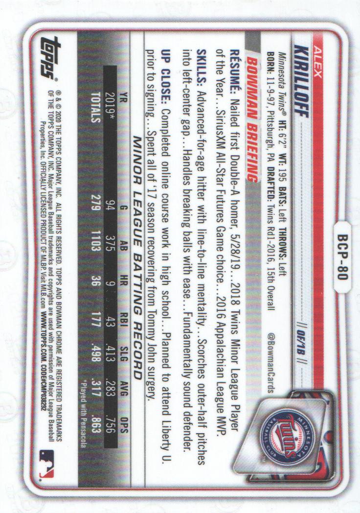 2020 Bowman Chrome Prospects Baseball BASE Cards: Pick from List - Picture 139 of 336