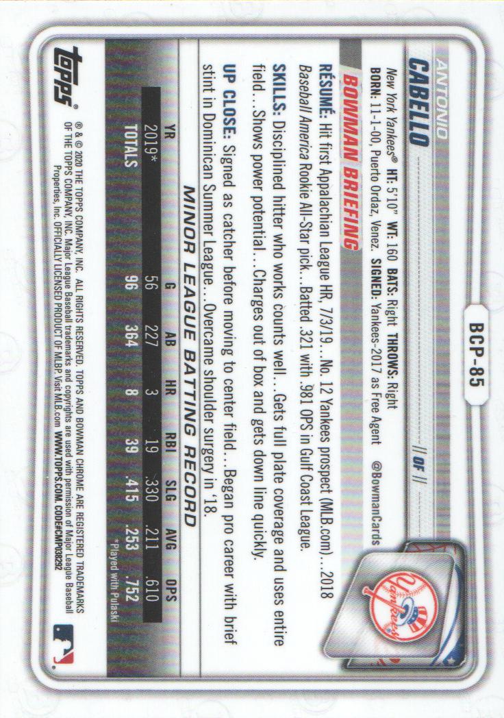 2020 Bowman Chrome Prospects Baseball BASE Cards: Pick from List - Picture 149 of 336