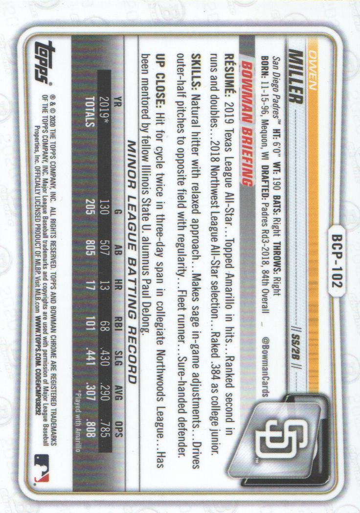 2020 Bowman Chrome Prospects Baseball BASE Cards: Pick from List - Picture 179 of 336