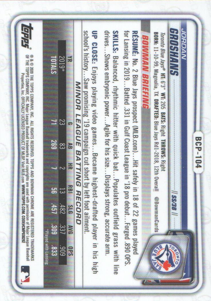 2020 Bowman Chrome Prospects Baseball BASE Cards: Pick from List - Picture 183 of 336