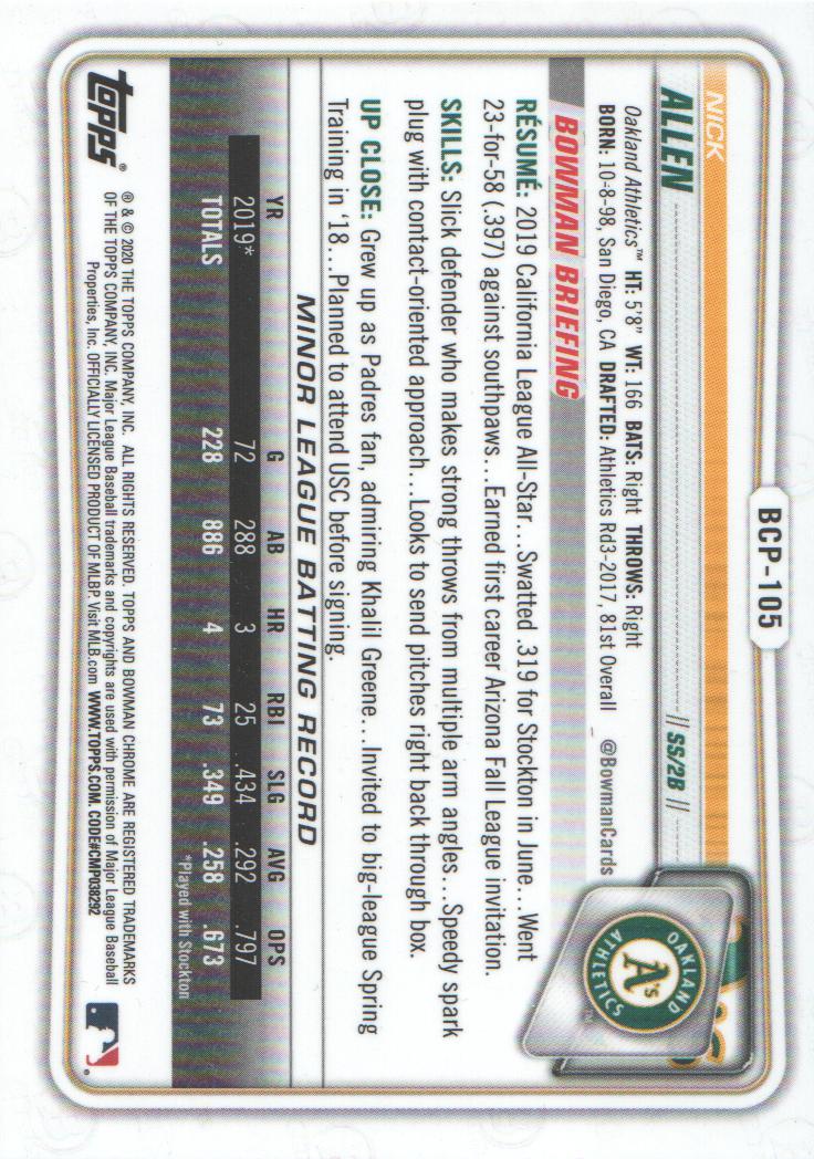 2020 Bowman Chrome Prospects Baseball BASE Cards: Pick from List - Picture 185 of 336