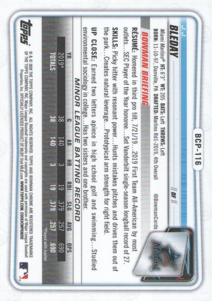 2020 Bowman Chrome Prospects Baseball BASE Cards: Pick from List - Picture 201 of 336