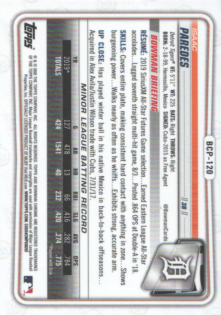 2020 Bowman Chrome Prospects Baseball BASE Cards: Pick from List - Picture 207 of 336