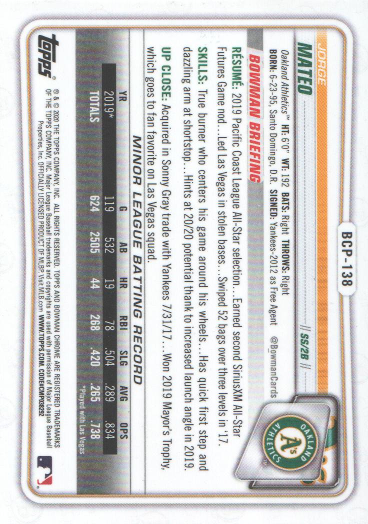 2020 Bowman Chrome Prospects Baseball BASE Cards: Pick from List - Picture 237 of 336