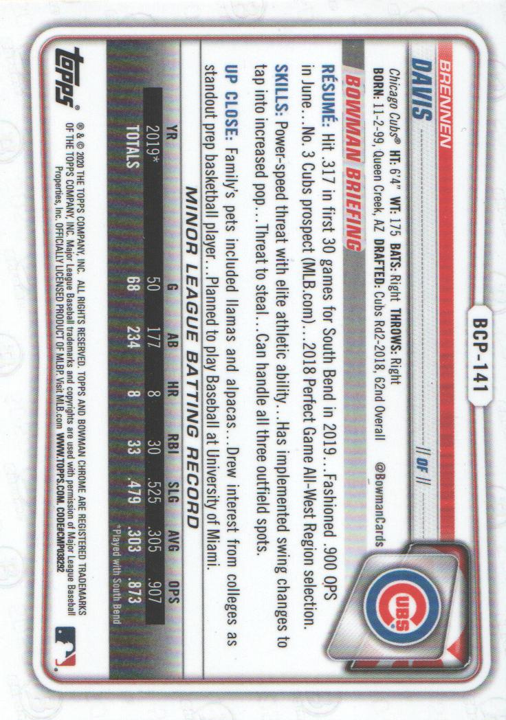 2020 Bowman Chrome Prospects Baseball BASE Cards: Pick from List - Picture 241 of 336