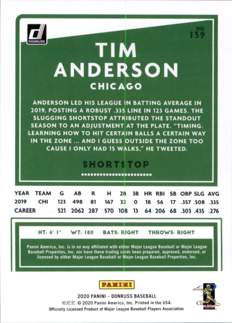 2020 Donruss Career Stat Line #139 Tim Anderson/68