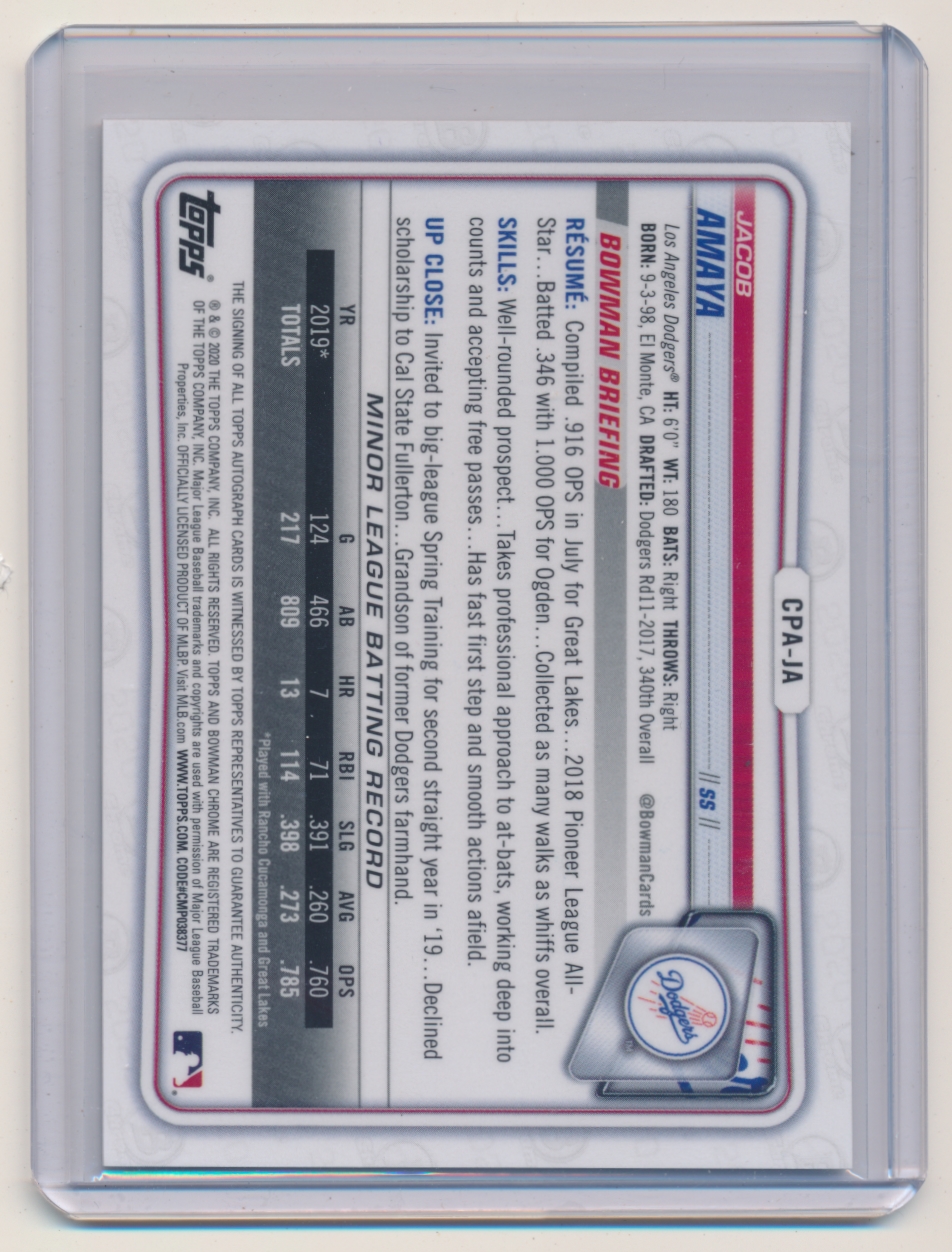 2020 Bowman Chrome Prospect Autographs #CPAJA Jacob Amaya