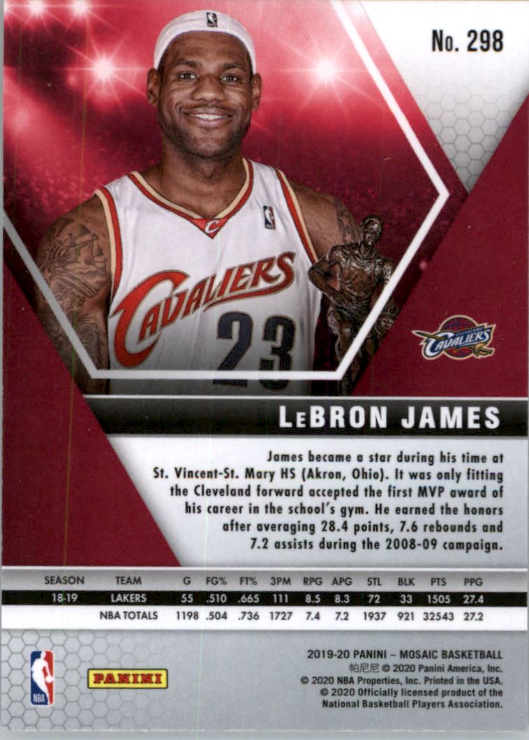 2019-20 Panini Mosaic #298 LeBron James MVP