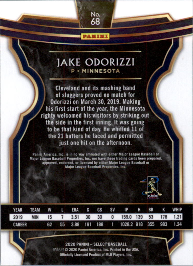 2020 Select #68 Jake Odorizzi back image