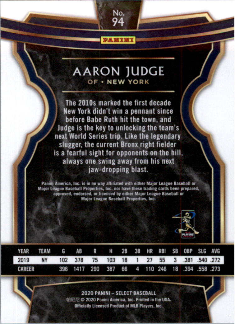 2020 Select #94 Aaron Judge back image