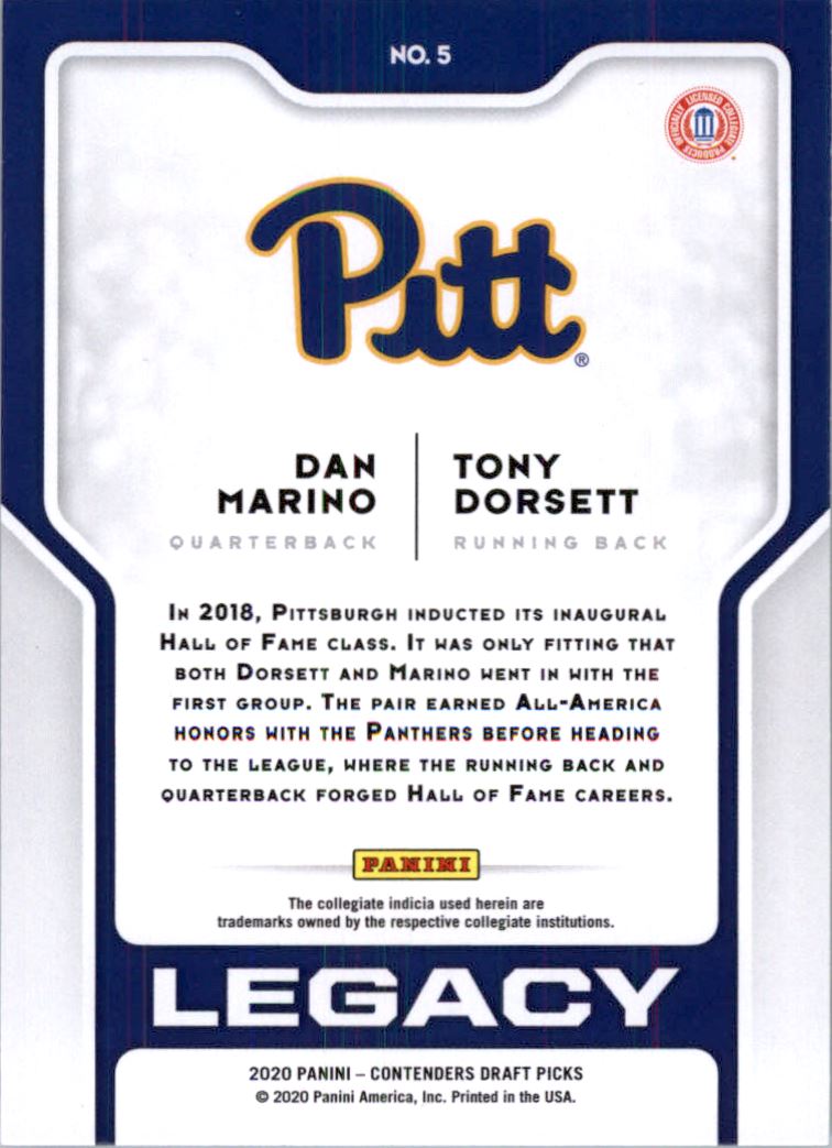 2020 Panini Contenders Draft Picks Legacy #5 Dan Marino/Tony Dorsett