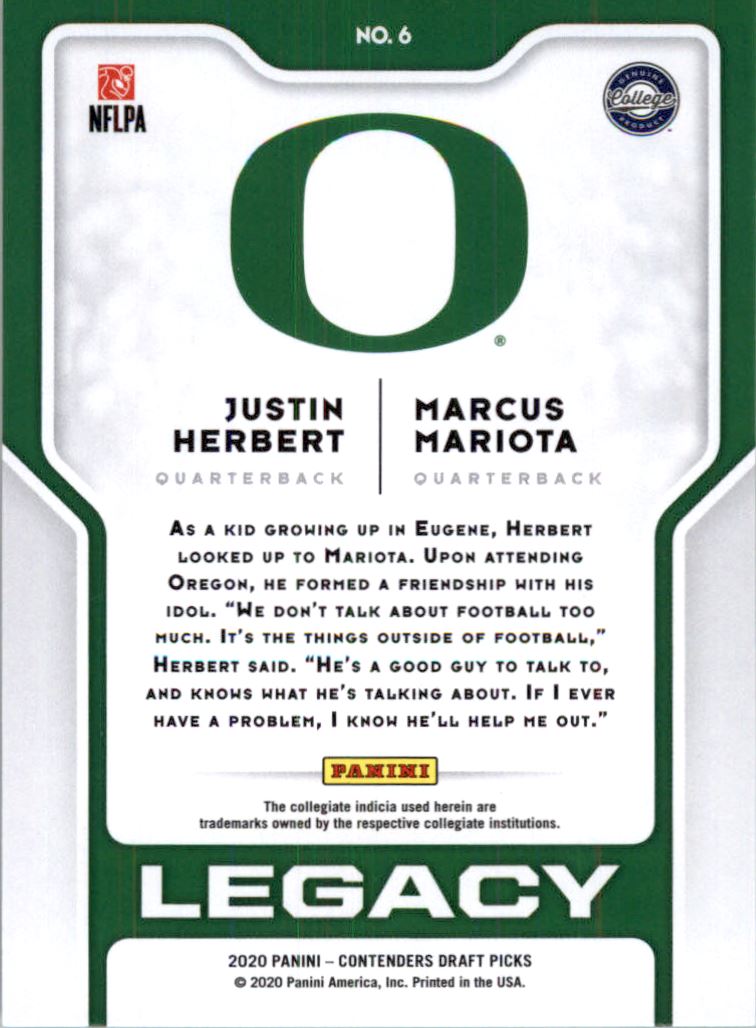 2020 Panini Contenders Draft Picks Legacy #6 Justin Herbert/Marcus Mariota