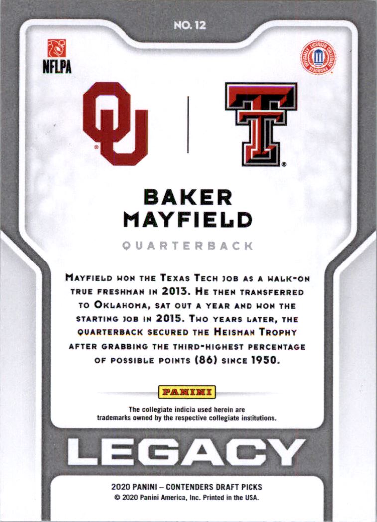 2020 Panini Contenders Draft Picks Legacy #12 Baker Mayfield