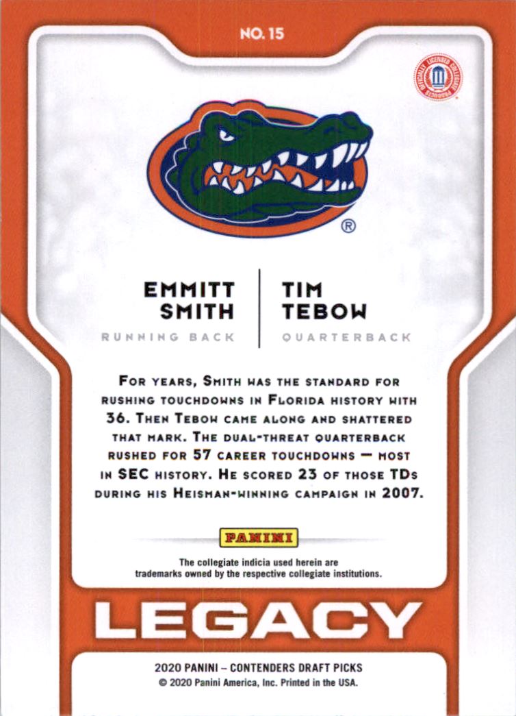2020 Panini Contenders Draft Picks Legacy #15 Emmitt Smith/Tim Tebow