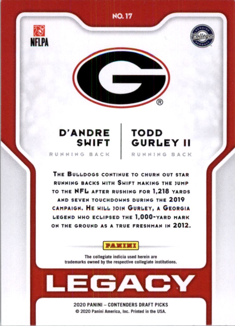 2020 Panini Contenders Draft Picks Legacy #17 D'Andre Swift/Todd Gurley II